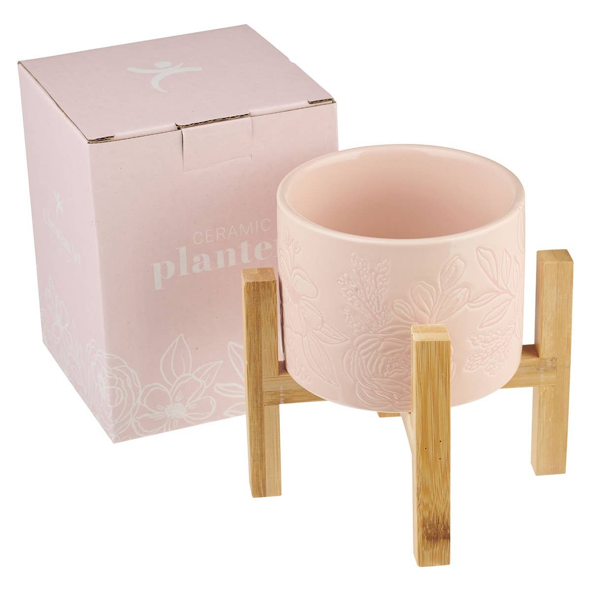 *NEW* Pink Planter w/Wood Stand - Phil. 1:6