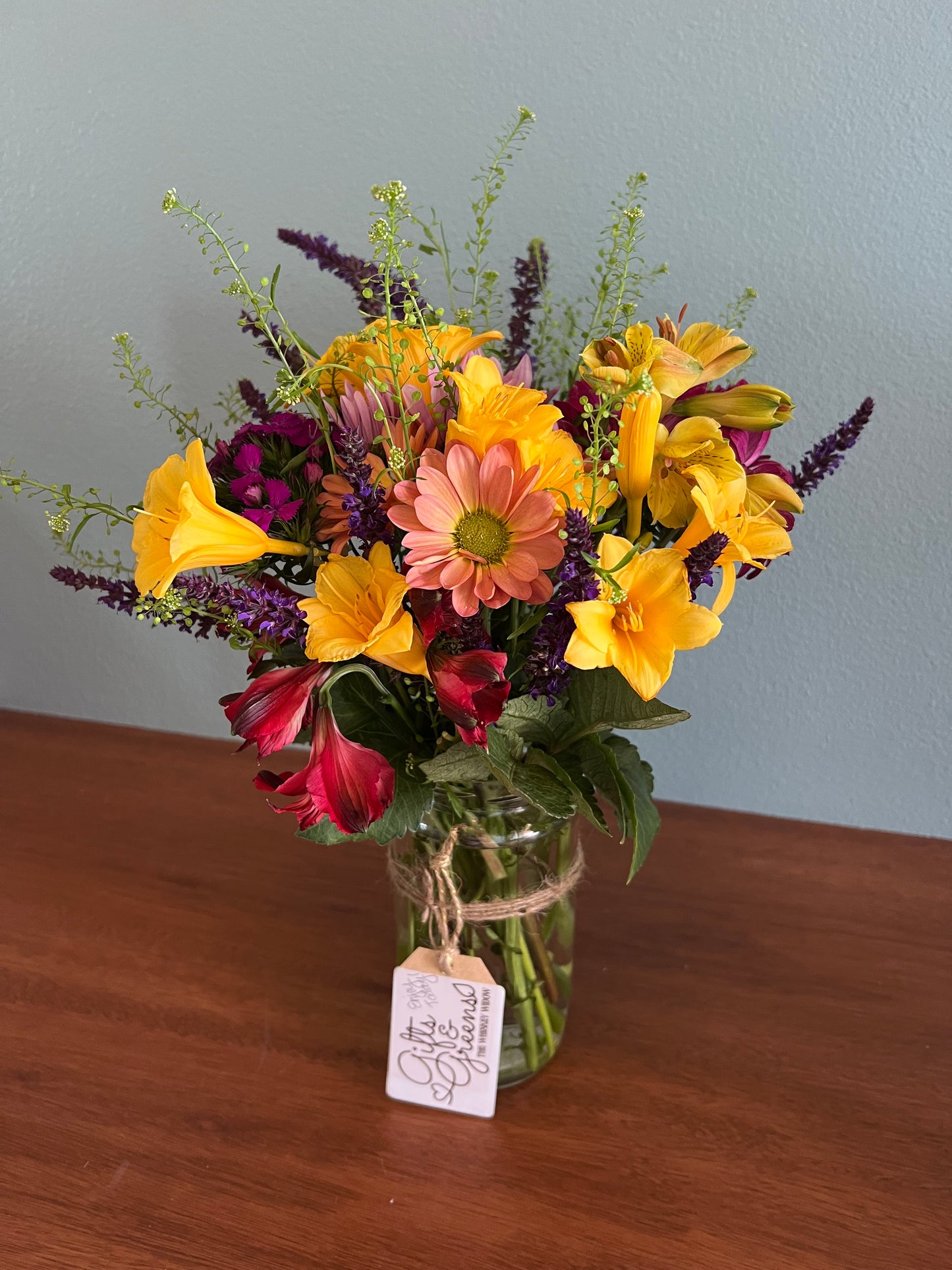Day Brightener - jar of fresh cut flowers