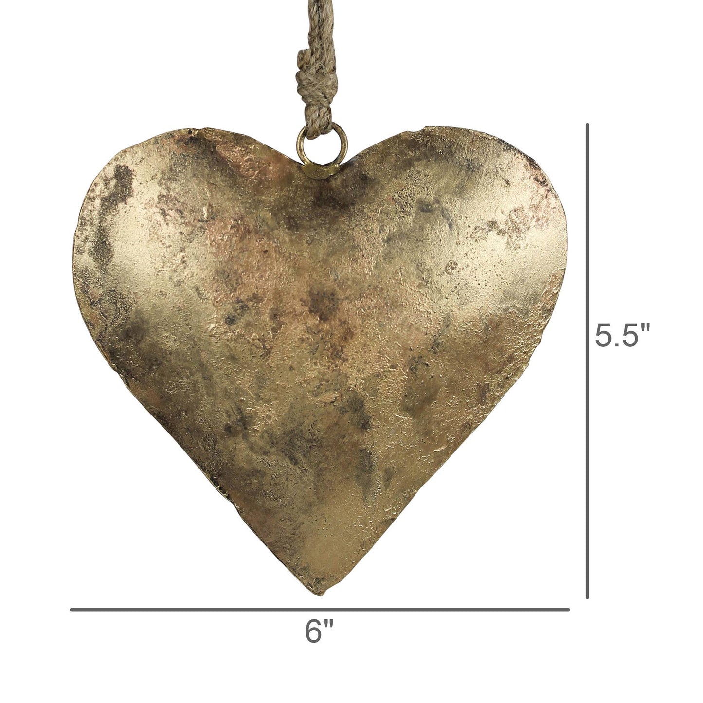 Heart on Rope, Antique Brass - 6” rope hanger