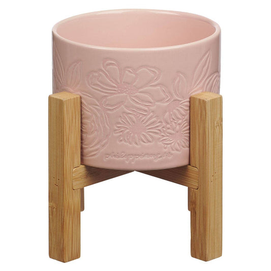 *NEW* Pink Planter w/Wood Stand - Phil. 1:6
