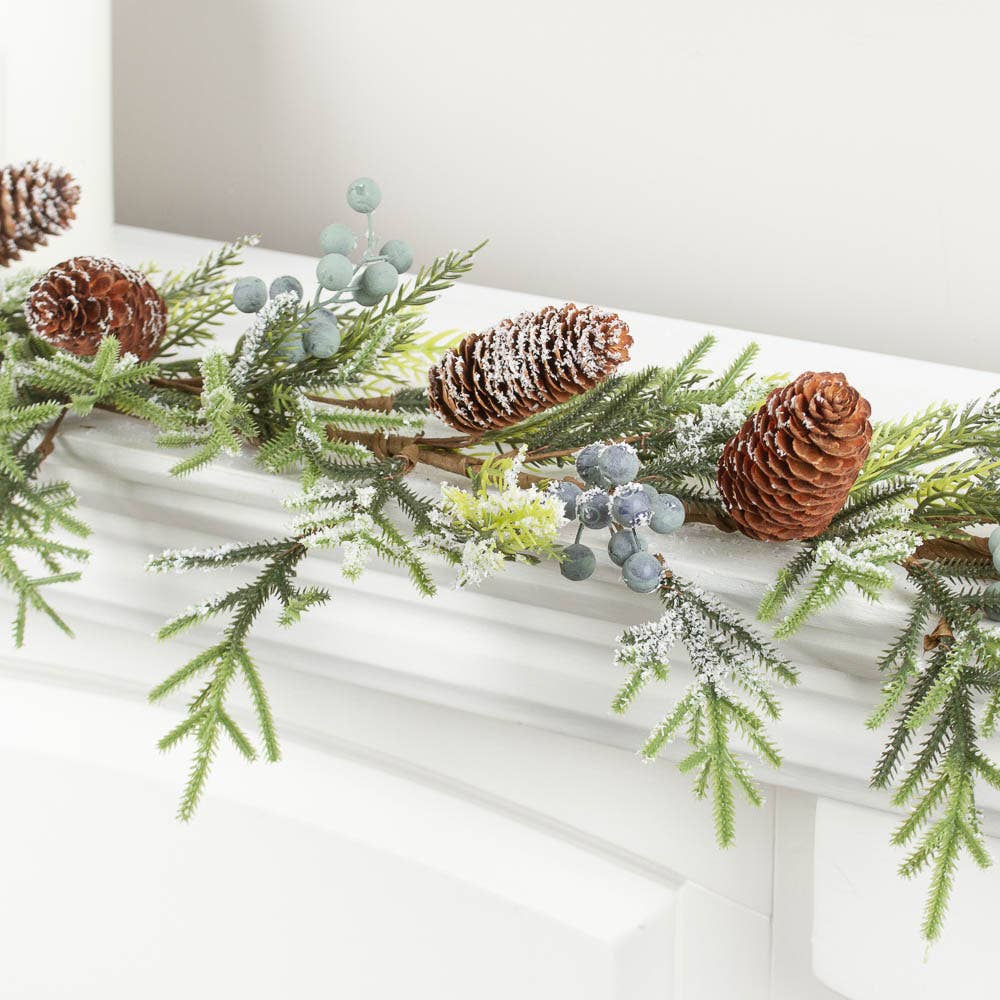64" Artificial Frosted Blueberry Pine Cone Garland