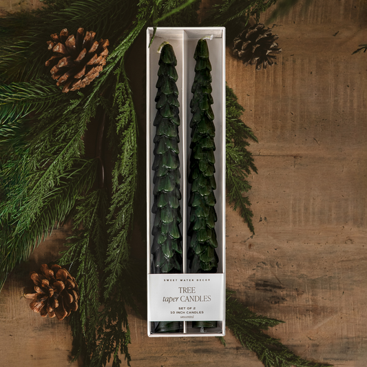 *NEW* Green Tree Taper Candles, Set of 2 - Christmas Decor