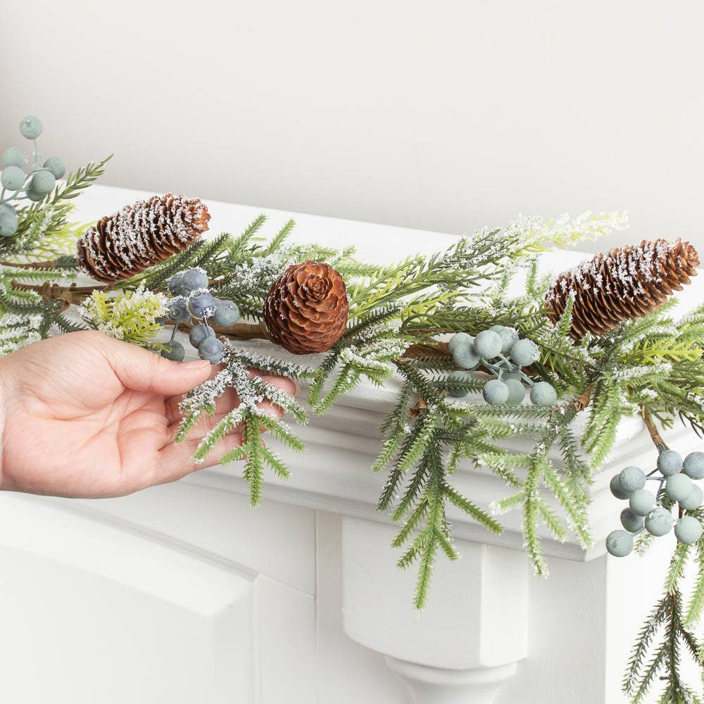 64" Artificial Frosted Blueberry Pine Cone Garland