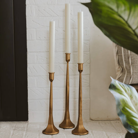*NEW* Gold Cast Iron Taper Candle Holders, Set of 3