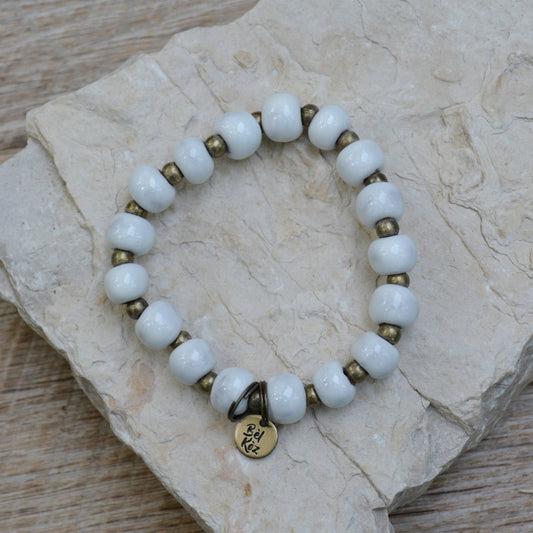 White | IT IS WELL | Bel Koz Round Clay Bead Bracelet