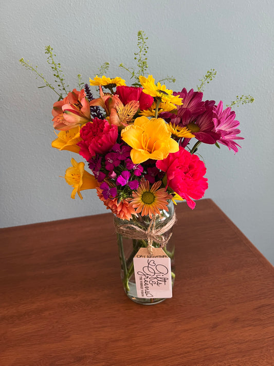 Day Brightener - jar of fresh cut flowers