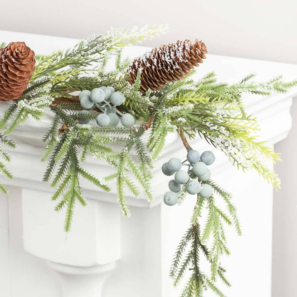 64" Artificial Frosted Blueberry Pine Cone Garland