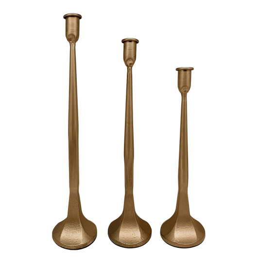 *NEW* Gold Cast Iron Taper Candle Holders, Set of 3